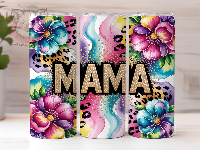 Sunflower Mama Leopard 20oz Tumbler Wrap, Leopard Print, Mom Wrap, Floral Design, Mother’s Day, 20oz Tumbler Wrap, Sublimation PNG Sublimation Lara' s Designs 