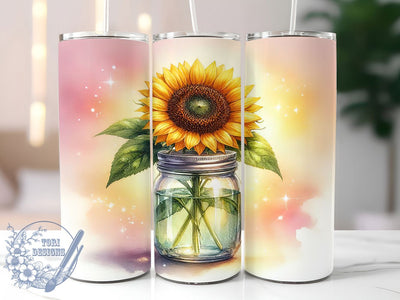 Sunflower Mason Jar Rustic 20oz Tumbler, Watercolor Sunflower, Rustic Floral, Glass Jar Design, Farmhouse Style, Skinny Tumbler, Sublimation PNG Sublimation ToriDesigns 