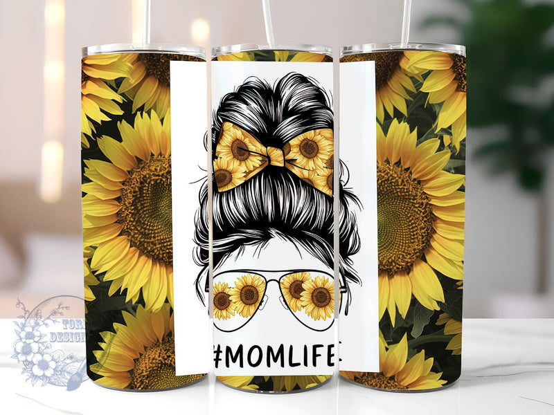 Sunflower Messy Bun 20oz Skinny Tumbler, Mothers Day Tumbler Png, Straight & Tapered Tumbler Wrap, Instant Digital Download Sublimation ToriDesigns 