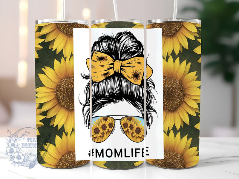 Sunflower Messy Bun 20oz Skinny Tumbler, Mothers Day Tumbler Png, Straight & Tapered Tumbler Wrap, Instant Digital Download Sublimation ToriDesigns 