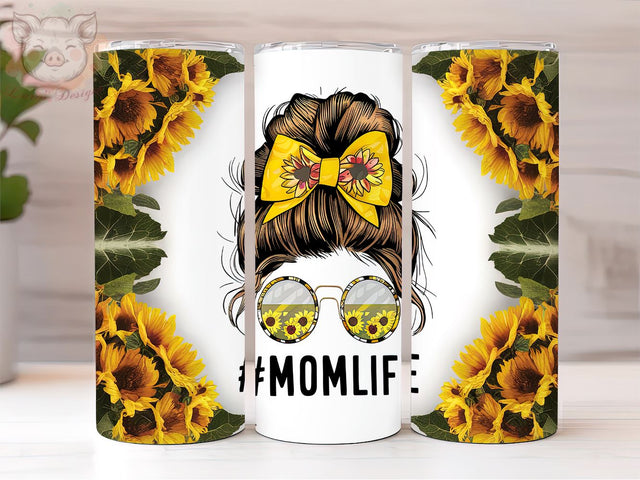 Sunflower Messy Bun 20oz Tumbler Png, Straight & Tapered Tumbler Png, MOMLIFE Tumbler Png, Digital Download PNG Sublimation Lara' s Designs 