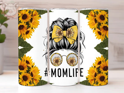 Sunflower Messy Bun 20oz Tumbler Png, Straight & Tapered Tumbler Png, MOMLIFE Tumbler Png, Digital Download PNG Sublimation Lara' s Designs 