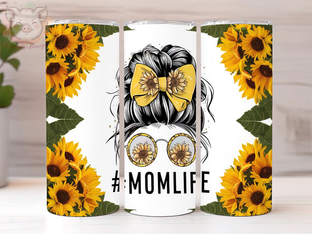 Sunflower Messy Bun 20oz Tumbler Png, Straight & Tapered Tumbler Png, MOMLIFE Tumbler Png, Digital Download PNG Sublimation Lara' s Designs 