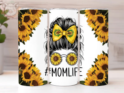 Sunflower Messy Bun 20oz Tumbler Png, Straight & Tapered Tumbler Png, MOMLIFE Tumbler Png, Digital Download PNG Sublimation Lara' s Designs 