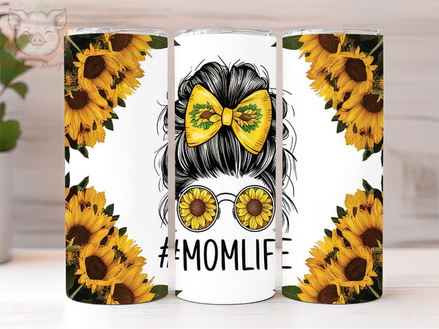 Sunflower Messy Bun 20oz Tumbler Png, Straight & Tapered Tumbler Png, MOMLIFE Tumbler Png, Digital Download PNG Sublimation Lara' s Designs 