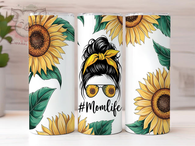 Sunflower Messy Bun Mom Life Tumbler Wrap, Sunflower Mom Tumbler, Messy Bun Tumbler, 20oz Sublimation Tumbler, Trendy Mom Tumbler, Floral Mom Life Tumbler, Mom Gift Tumbler Sublimation Lara' s Designs 