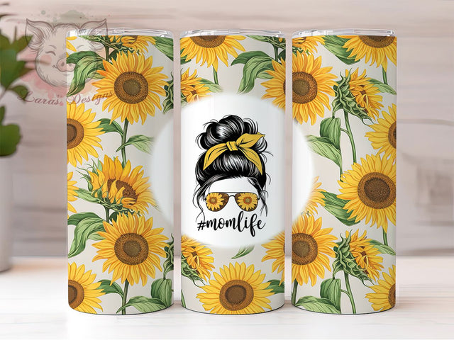 Sunflower Messy Bun Mom Life Tumbler Wrap, Sunflower Mom Tumbler, Messy Bun Tumbler, 20oz Sublimation Tumbler, Trendy Mom Tumbler, Floral Mom Life Tumbler, Mom Gift Tumbler Sublimation Lara' s Designs 