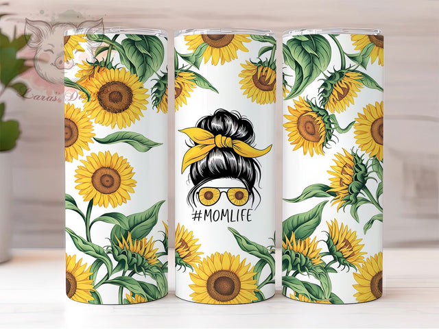 Sunflower Messy Bun Mom Life Tumbler Wrap, Sunflower Mom Tumbler, Messy Bun Tumbler, 20oz Sublimation Tumbler, Trendy Mom Tumbler, Floral Mom Life Tumbler, Mom Gift Tumbler Sublimation Lara' s Designs 