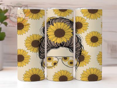 Sunflower Messy Bun Tumbler, Messy Bun, Floral Design, Sublimation Art, 20oz Tumbler, Bold Pattern, Stylish Theme Sublimation Lara' s Designs 