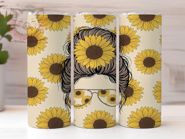 Sunflower Messy Bun Tumbler, Messy Bun, Floral Design, Sublimation Art, 20oz Tumbler, Bold Pattern, Stylish Theme Sublimation Lara' s Designs 