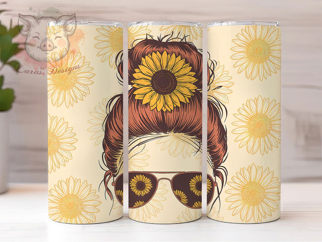 Sunflower Messy Bun Tumbler, Messy Bun, Floral Design, Sublimation Art, 20oz Tumbler, Bold Pattern, Stylish Theme Sublimation Lara' s Designs 