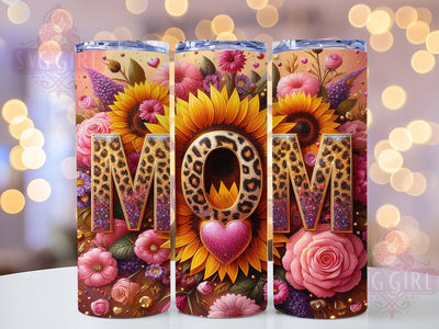 Sunflower Mom Boho 20oz Tumbler, Mom Tumbler, Leopard Print Tumbler, Glitter Tumbler, Boho Tumbler, 20oz Sublimation Wrap, Western Tumbler Sublimation SvggirlplusArt 