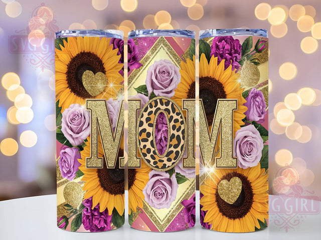 Sunflower Mom Boho 20oz Tumbler, Mom Tumbler, Leopard Print Tumbler, Glitter Tumbler, Boho Tumbler, 20oz Sublimation Wrap, Western Tumbler Sublimation SvggirlplusArt 