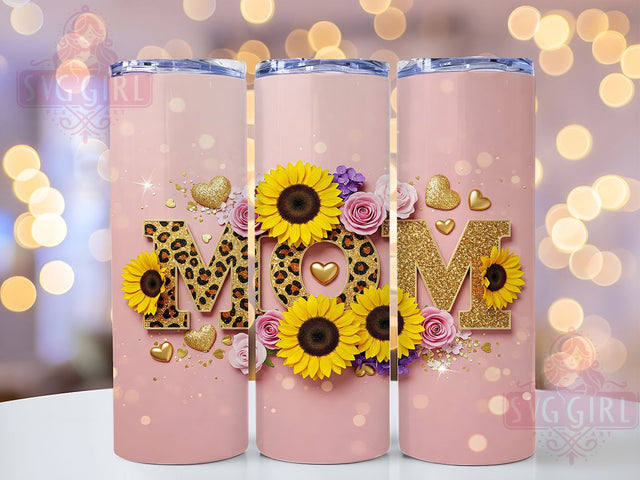 Sunflower Mom Boho 20oz Tumbler, Mom Tumbler, Leopard Print Tumbler, Glitter Tumbler, Boho Tumbler, 20oz Sublimation Wrap, Western Tumbler Sublimation SvggirlplusArt 