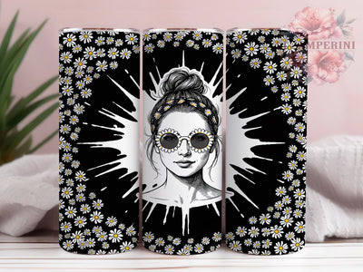 Sunflower Mom Bun Daisy 20oz Tumbler, Daisy Glam, Bleach Splash, Mom Life, Rustic Floral, Skinny Tumbler, Sublimation PNG Sublimation Li Zamperini 