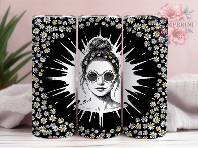 Sunflower Mom Bun Daisy 20oz Tumbler, Daisy Glam, Bleach Splash, Mom Life, Rustic Floral, Skinny Tumbler, Sublimation PNG Sublimation Li Zamperini 
