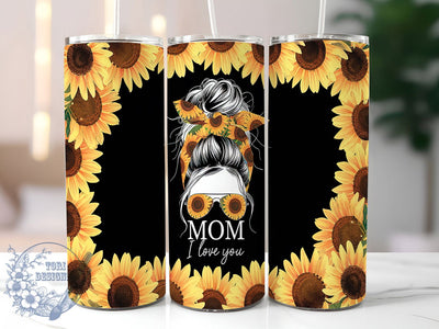 Sunflower Mom Floral Mother's Day Tumbler Wrap, Sunflower Mom Design, I Love You Mom Gift, 20oz Floral Tumbler, Custom Mother's Day Wrap, Bun Sunflower Pattern Sublimation ToriDesigns 