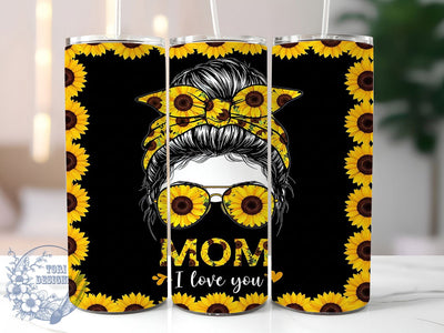 Sunflower Mom Floral Mother's Day Tumbler Wrap, Sunflower Mom Design, I Love You Mom Gift, 20oz Floral Tumbler, Custom Mother's Day Wrap, Bun Sunflower Pattern Sublimation ToriDesigns 