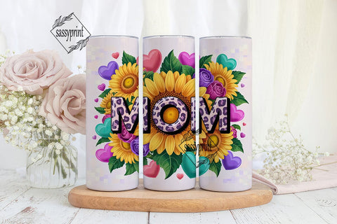 Sunflower MOM Leopard Print 20oz Tumbler Sublimation sassyprint 