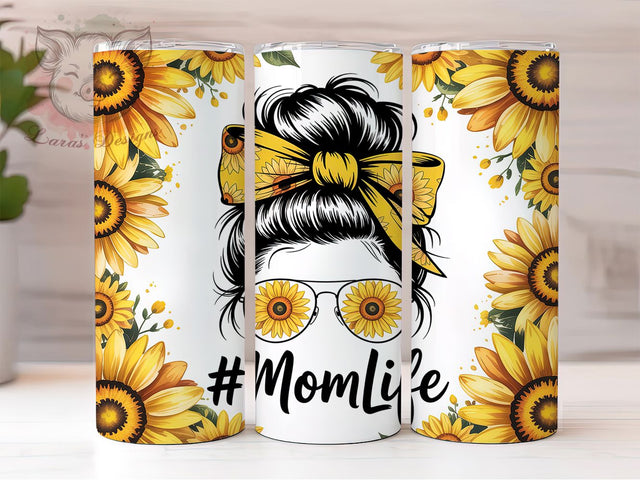 Sunflower Mom Life 20oz Tumbler, Messy Bun Tumbler, Sublimation Wrap, 20oz Tumbler Design, Mother’s Day Gift, PNG Tumbler Wrap, Mom Quote Sublimation Lara' s Designs 