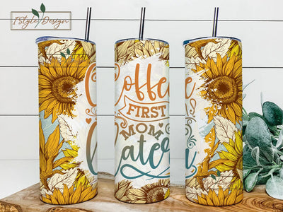 Sunflower Mom Quote Floral Blank Seamless Tumbler Wrap Add Name Tumbler Wrap Seamless Sublimation Designs Downloads - Skinny 20oz Design Sublimation iStyleDesign 