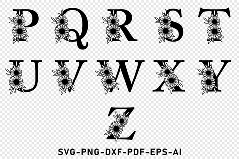 Sunflower Monogram Alphabet Letters Set A-Z SVG Designs Bundle, Floral Font SVG Laser Cut Files, Flower Monogram Letter SVG, PNG, For Cricut SVG D2PUTRI Designs 