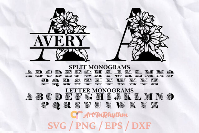 Sunflower Monogram Letters Svg, Split Letter Monograms Svg, Monograms Svg SVG Artinrhythm shop 