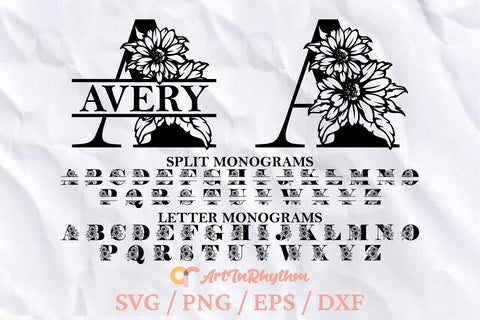 Sunflower Monogram Letters Svg, Split Letter Monograms Svg, Monograms Svg SVG Artinrhythm shop 