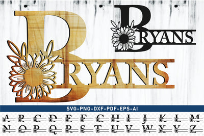 Sunflower Monogram Split Alphabet Monogram Letters Set A-Z SVG Designs Bundle, Floral Font SVG Laser Cut Files, Family Name Signs Flower Monogram Letter SVG, PNG, For Cricut SVG D2PUTRI Designs 