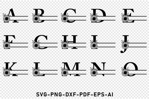 Sunflower Monogram Split Alphabet Monogram Letters Set A-Z SVG Designs Bundle, Floral Font SVG Laser Cut Files, Family Name Signs Flower Monogram Letter SVG, PNG, For Cricut SVG D2PUTRI Designs 