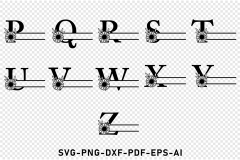 Sunflower Monogram Split Alphabet Monogram Letters Set A-Z SVG Designs Bundle, Floral Font SVG Laser Cut Files, Family Name Signs Flower Monogram Letter SVG, PNG, For Cricut SVG D2PUTRI Designs 