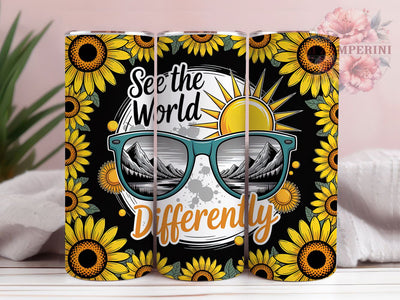 Sunflower Mountain Sunglasses 20oz Tumbler Wrap, See the World Differently, Sunglasses Design, Mountain Scene, Sunflower Graphic, 20oz Tumbler Wrap, Sublimation PNG Sublimation Li Zamperini 