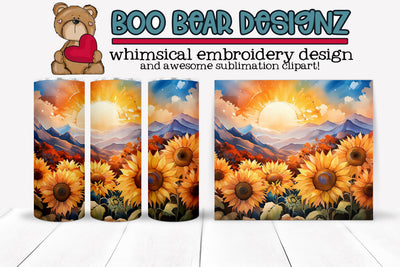 Sunflower Mountain View Tumbler Wrap Sublimation Boo Bear Designz 