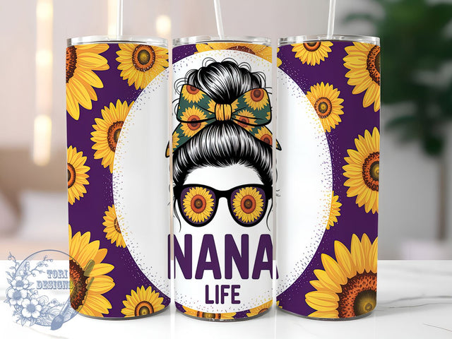 Sunflower Nana Life Tumbler, Sunflower Messy Bun, Grandmother Design Cup, Purple Floral Tumbler, Nana Life Art, Messy Mom Design, Grandma Gift Tumbler Sublimation ToriDesigns 