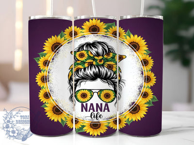 Sunflower Nana Life Tumbler, Sunflower Messy Bun, Grandmother Design Cup, Purple Floral Tumbler, Nana Life Art, Messy Mom Design, Grandma Gift Tumbler Sublimation ToriDesigns 