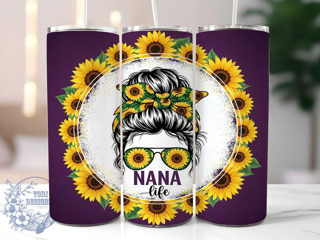 Sunflower Nana Life Tumbler, Sunflower Messy Bun, Grandmother Design Cup, Purple Floral Tumbler, Nana Life Art, Messy Mom Design, Grandma Gift Tumbler Sublimation ToriDesigns 