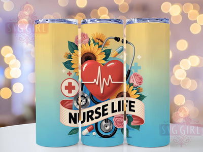 Sunflower Nurse Life Tumbler, Sunflower Heartbeat, Colorful Wrap, Sublimation Art, 20oz Tumbler, Medical Theme, Floral Design Sublimation SvggirlplusArt 