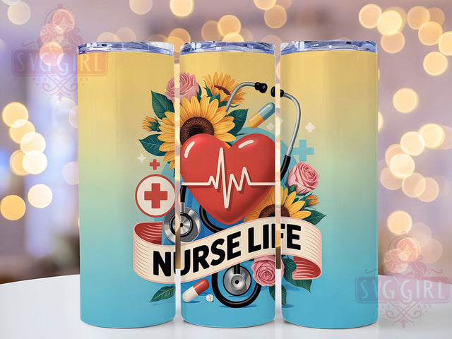 Sunflower Nurse Life Tumbler, Sunflower Heartbeat, Colorful Wrap, Sublimation Art, 20oz Tumbler, Medical Theme, Floral Design Sublimation SvggirlplusArt 