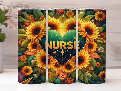 Sunflower Nurse Theme Tumbler, Sunflower Wrap, Medical Design, Sublimation Art, 20oz Tumbler, Bold Pattern, Floral Style Sublimation Lara' s Designs 