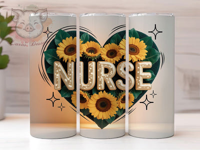 Sunflower Nurse Theme Tumbler, Sunflower Wrap, Medical Design, Sublimation Art, 20oz Tumbler, Bold Pattern, Floral Style Sublimation Lara' s Designs 