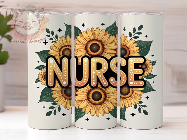 Sunflower Nurse Theme Tumbler, Sunflower Wrap, Medical Design, Sublimation Art, 20oz Tumbler, Bold Pattern, Floral Style Sublimation Lara' s Designs 