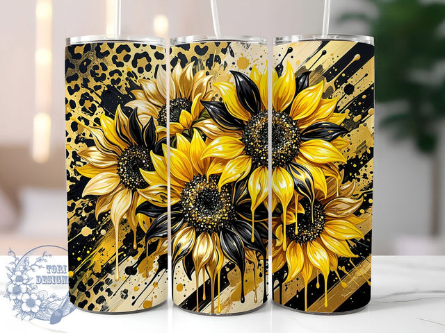 Sunflower Paint Drip 20oz Tumbler, Sunflower paint drip, Sunflower tumbler wrap, 20oz skinny tumbler, Paint drip design, Sublimation tumbler wrap, Floral drip print, Sunflower tumbler design Sublimation ToriDesigns 