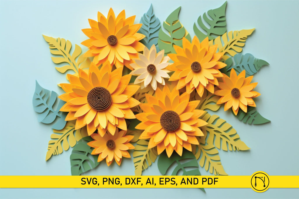 Sunflower Paper Flower Template SVG Bundle - So Fontsy