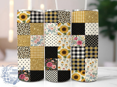 Sunflower Patchwork Quilt 20oz Tumbler, Sunflower Patchwork, Patchwork Quilt, Sunflower Tumbler, 20oz Tumbler, Quilt Tumbler, Floral Tumbler, Tumbler Wrap Sublimation ToriDesigns 
