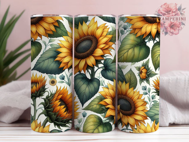 Sunflower Pattern 20 oz Skinny Tumbler, Sunflower Seamless Pattern, Instant Digital Download PNG, Straight & Tapered Tumbler Wrap PNG Sublimation Li Zamperini 