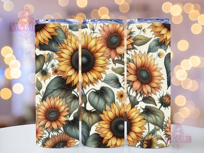 Sunflower Pattern 20oz Tumbler Wrap, Sunflower Sublimation Design, Straight Tapered Tumbler Wrap, Tumbler Png, Instant Digital Download Sublimation SvggirlplusArt 