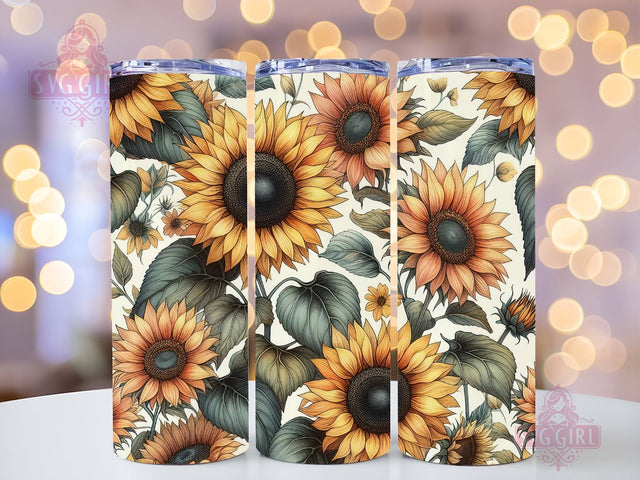 Sunflower Pattern 20oz Tumbler Wrap, Sunflower Sublimation Design, Straight Tapered Tumbler Wrap, Tumbler Png, Instant Digital Download Sublimation SvggirlplusArt 