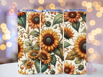 Sunflower Pattern 20oz Tumbler Wrap, Sunflower Sublimation Design, Straight Tapered Tumbler Wrap, Tumbler Png, Instant Digital Download Sublimation SvggirlplusArt 
