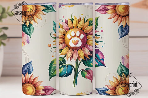 Sunflower Paw Print Heart 20oz Tumbler Sublimation sassyprint 