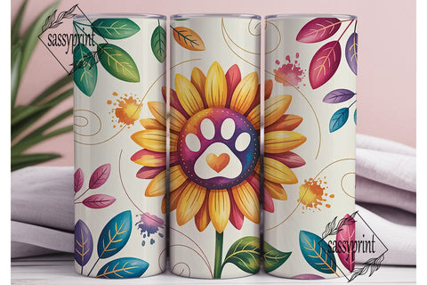 Sunflower Paw Print Heart 20oz Tumbler Sublimation sassyprint 